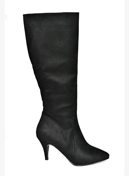 R372453002 Siyah Süet İnce Topuklu Kadın Çizme - Görsel 8