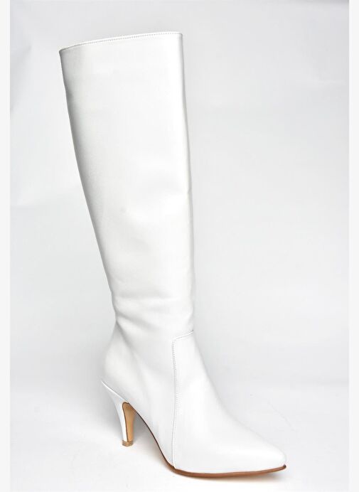 R372453009 Beyaz İnce Topuklu Kadın Çizme - Görsel 6