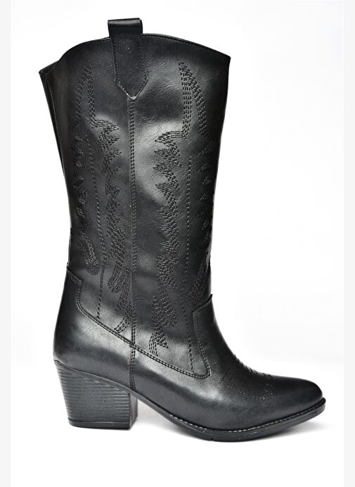 R973934009 Siyah Alçak Topuklu Kadın Çizme - Görsel 7