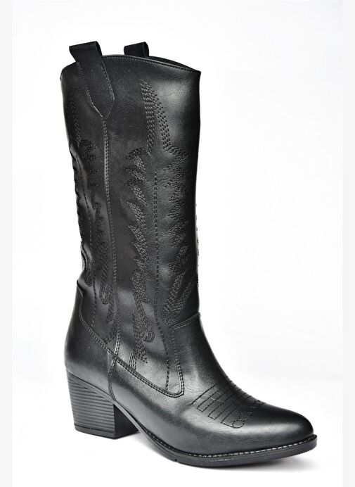 R973934009 Siyah Alçak Topuklu Kadın Çizme - Görsel 8