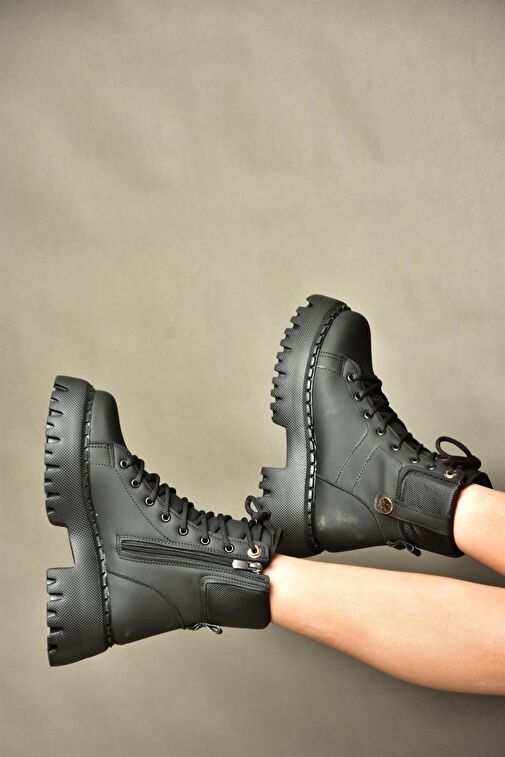 R973970109 Siyah Kalın Tabanlı Günlük Kadın Bot - Görsel 5