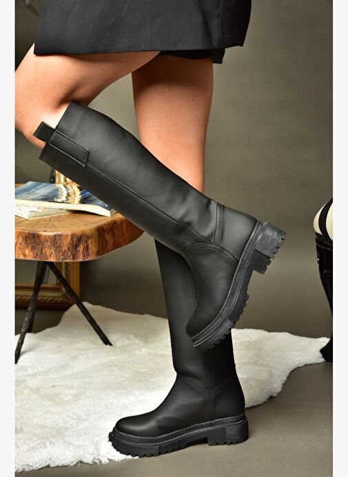 R973201109 Siyah Kalın Tabanlı Kadın Çizme - Görsel 2