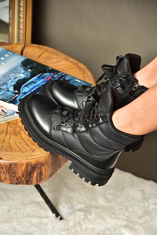 R274510004 Siyah Kumaş Kalın Tabanlı Kadın Bot - Görsel 4