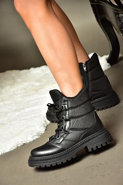 R274510004 Siyah Kumaş Kalın Tabanlı Kadın Bot - Görsel 6