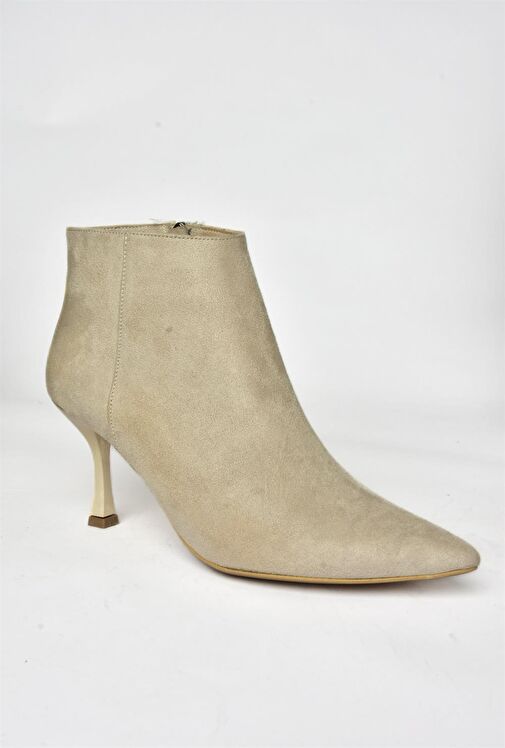 N282102102 Bej Süet İnce Topuklu Sivri Burun Kadın Bot - Görsel 7