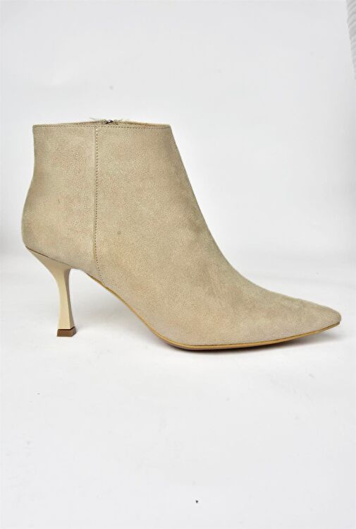 N282102102 Bej Süet İnce Topuklu Sivri Burun Kadın Bot - Görsel 8