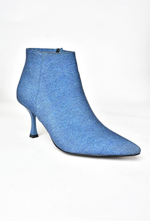 N282102110 Lacivert Kot İnce Topuklu Sivri Burun Kadın Bot - Görsel 8