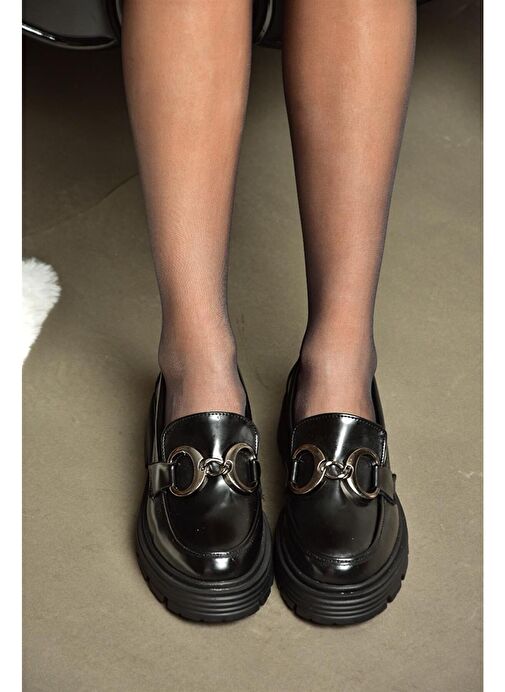 R996090008 Siyah Rugan Kalın Tabanlı Günlük Ayakkabı - Görsel 3