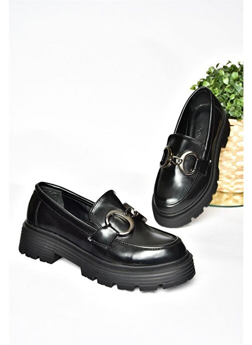 R996090008 Siyah Rugan Kalın Tabanlı Günlük Ayakkabı - Görsel 7