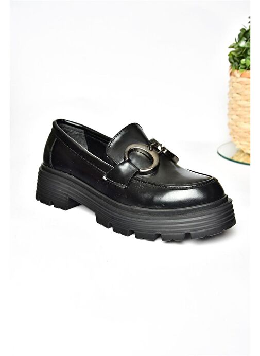 R996090008 Siyah Rugan Kalın Tabanlı Günlük Ayakkabı - Görsel 8