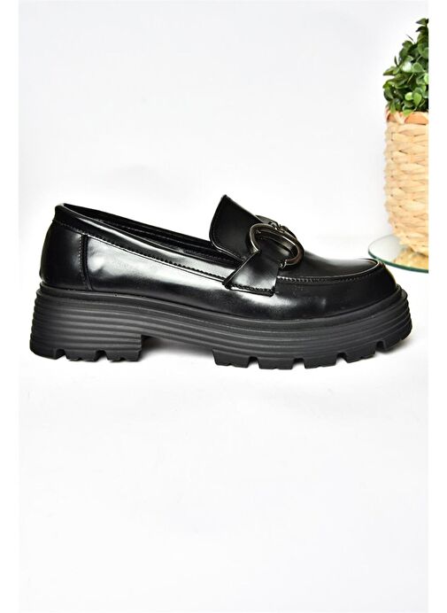 R996090008 Siyah Rugan Kalın Tabanlı Günlük Ayakkabı - Görsel 9