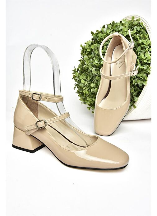 Fox Shoes Bej Kadın Rugan Topuklu Ayakkabı 11271 - Görsel 6