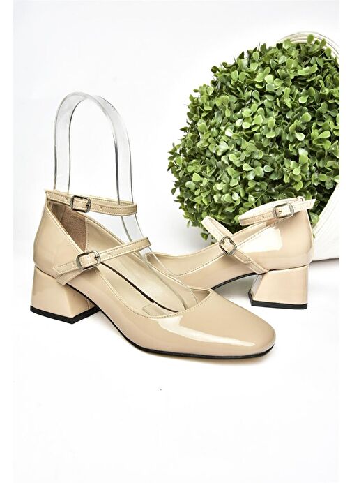 Fox Shoes Bej Kadın Rugan Topuklu Ayakkabı 11271 - Görsel 9