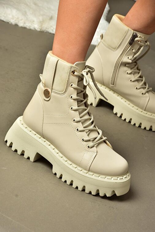 R973970109 Bej Kalın Tabanlı Kadın Bot - Görsel 2