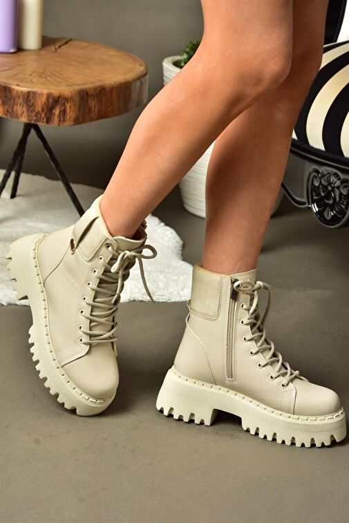 R973970109 Bej Kalın Tabanlı Kadın Bot - Görsel 3