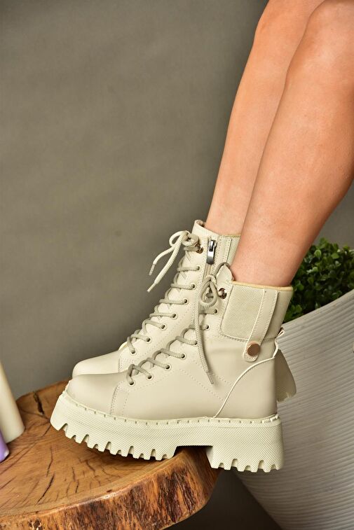 R973970109 Bej Kalın Tabanlı Kadın Bot - Görsel 4