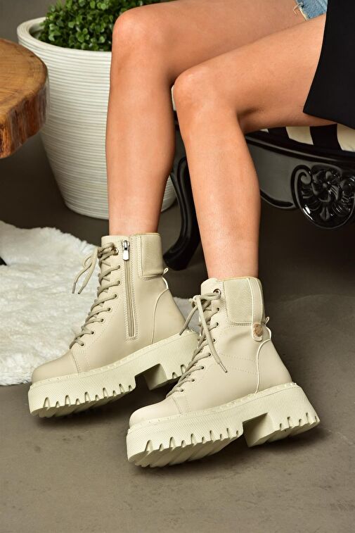 R973970109 Bej Kalın Tabanlı Kadın Bot - Görsel 5