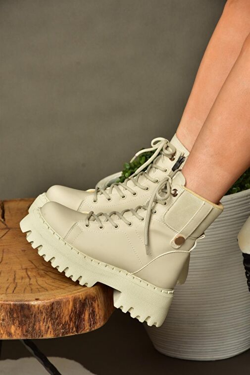 R973970109 Bej Kalın Tabanlı Kadın Bot - Görsel 6