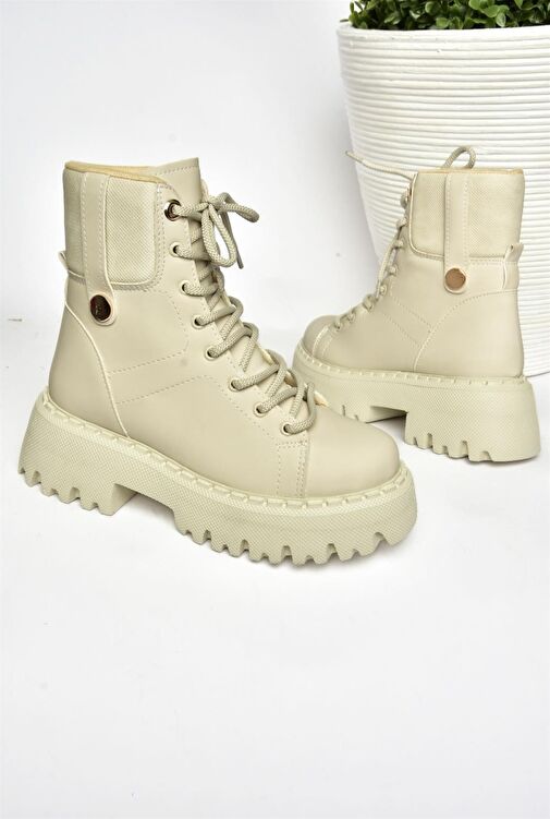 R973970109 Bej Kalın Tabanlı Kadın Bot - Görsel 7