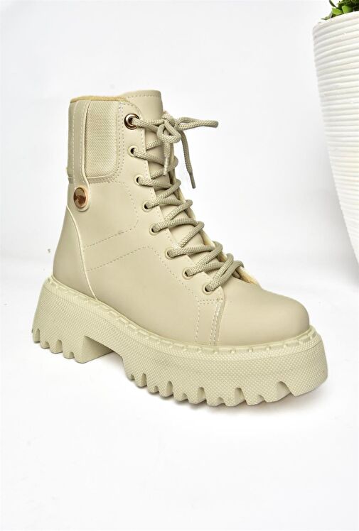 R973970109 Bej Kalın Tabanlı Kadın Bot - Görsel 8