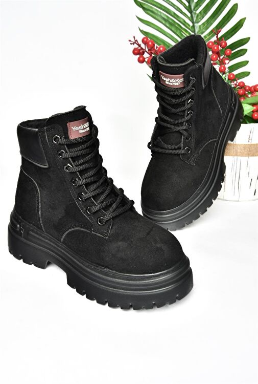 R973988902 Siyah Süet Kalın Tabanlı Kadın Bot - Görsel 6
