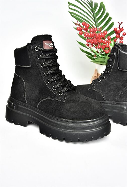 R973988902 Siyah Süet Kalın Tabanlı Kadın Bot - Görsel 7