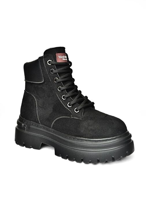 R973988902 Siyah Süet Kalın Tabanlı Kadın Bot - Görsel 9