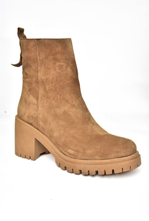 R654006502 Taba Hakiki Deri Süet Kalın Topuklu Kadın Bot - Görsel 8