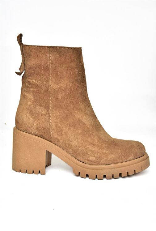 R654006502 Taba Hakiki Deri Süet Kalın Topuklu Kadın Bot - Görsel 9