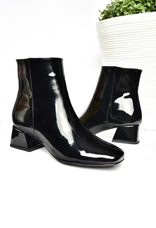 R654012408 Siyah Rugan Kalın Topuklu Kadın Bot - Görsel 6