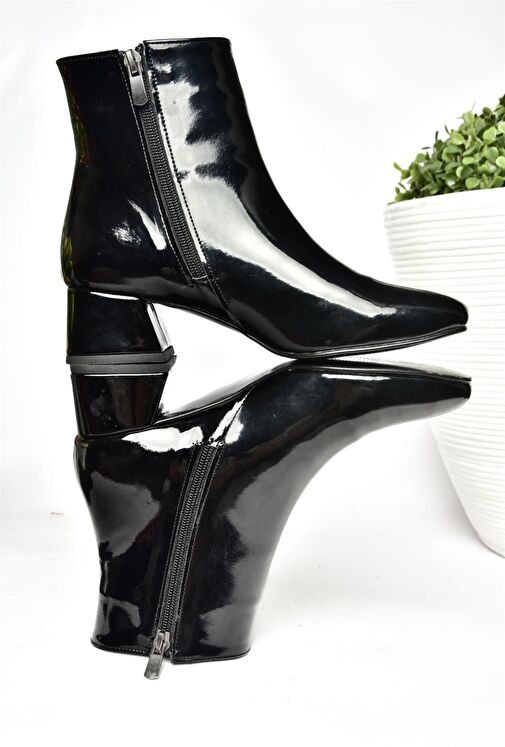 R654012408 Siyah Rugan Kalın Topuklu Kadın Bot - Görsel 7