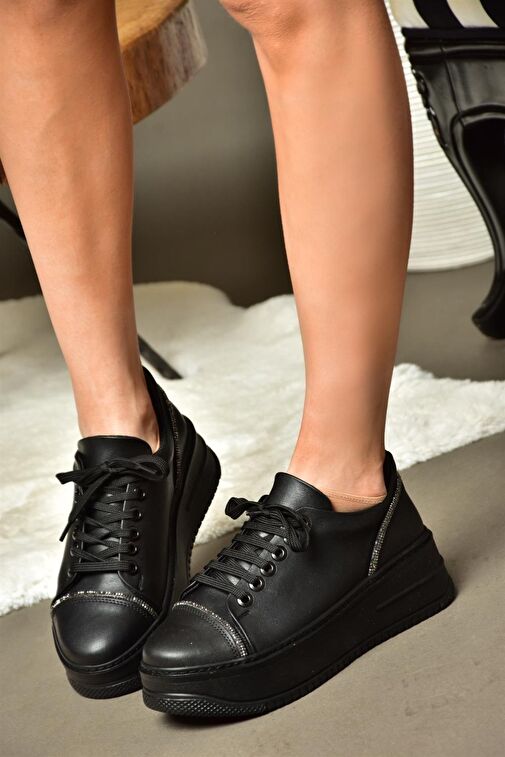 R274217509 Siyah Kalın Tabanlı Spor Ayakkabı Sneakers - Görsel 4