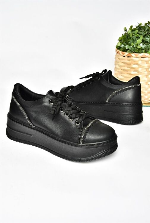 R274217509 Siyah Kalın Tabanlı Spor Ayakkabı Sneakers - Görsel 9