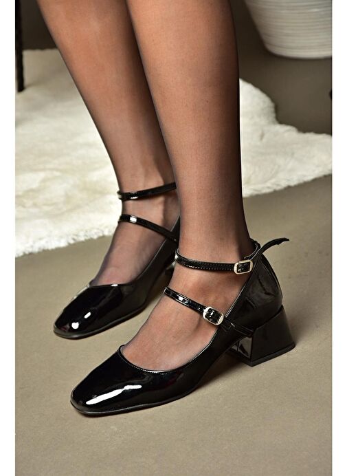 R654037208 Siyah Rugan Kalın Topuklu Kadın Ayakkabı - Görsel 6