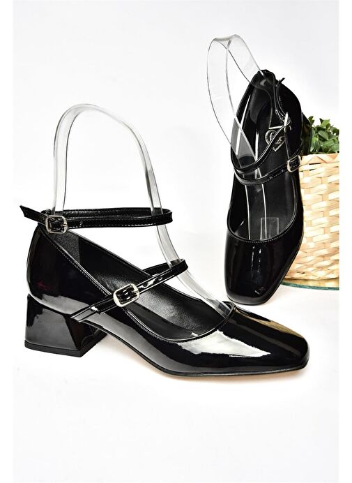 R654037208 Siyah Rugan Kalın Topuklu Kadın Ayakkabı - Görsel 9