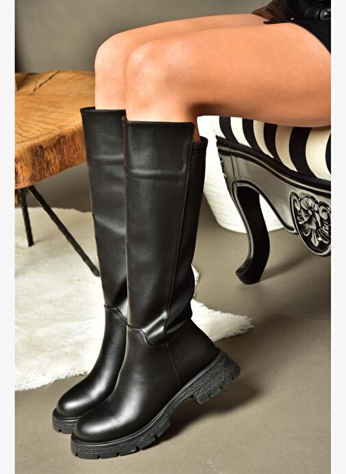 R518242209 Siyah Arkası Lastik Detaylı Kadın Çizme - Görsel 5