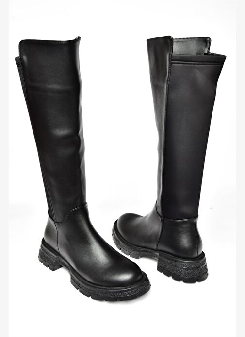 R518242209 Siyah Arkası Lastik Detaylı Kadın Çizme - Görsel 8