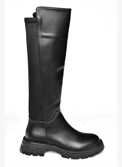 R518242209 Siyah Arkası Lastik Detaylı Kadın Çizme - Görsel 9