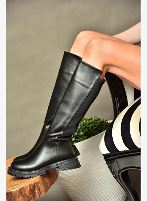 R518242209 Siyah Arkası Lastik Detaylı Kadın Çizme - Görsel 2