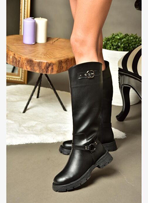 R518296309 Siyah Fermuarlı Kadın Çizme - Görsel 3