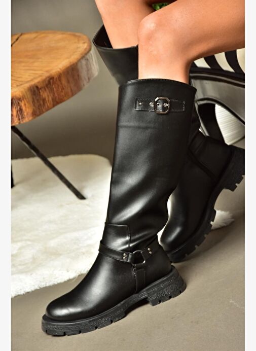 R518296309 Siyah Fermuarlı Kadın Çizme - Görsel 4