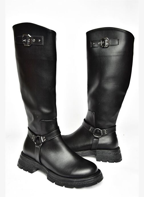 R518296309 Siyah Fermuarlı Kadın Çizme - Görsel 7