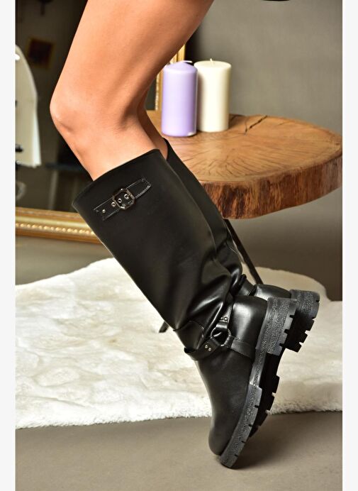 R518296309 Siyah Fermuarlı Kadın Çizme - Görsel 2