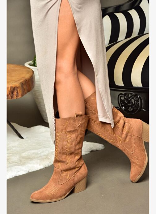 R973934002 Taba Süet Kovboy Model Kadın Çizme - Görsel 4