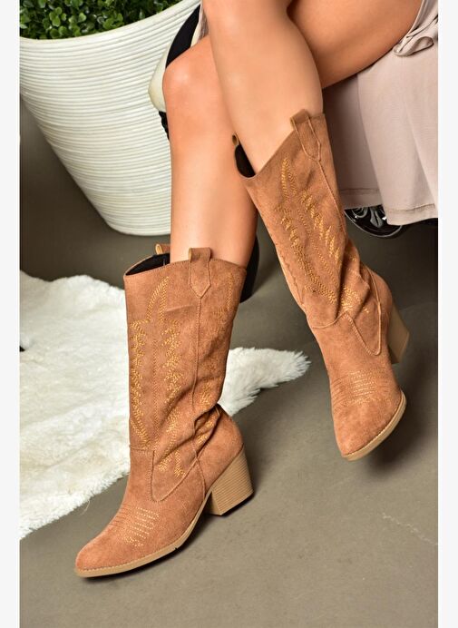 R973934002 Taba Süet Kovboy Model Kadın Çizme - Görsel 5