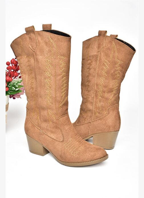 R973934002 Taba Süet Kovboy Model Kadın Çizme - Görsel 6