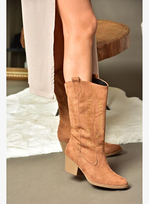 R973934002 Taba Süet Kovboy Model Kadın Çizme - Görsel 3