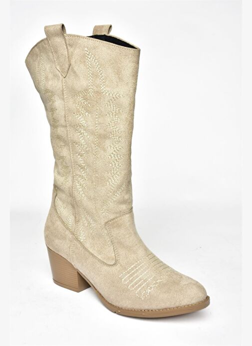 R973934002 Bej Süet Kovboy Model Kadın Çizme - Görsel 8