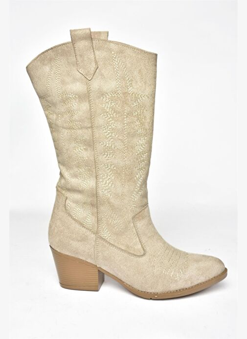 R973934002 Bej Süet Kovboy Model Kadın Çizme - Görsel 9