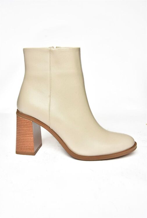 R518101309 Bej Kalın Topuklu Kadın Bot - Görsel 6